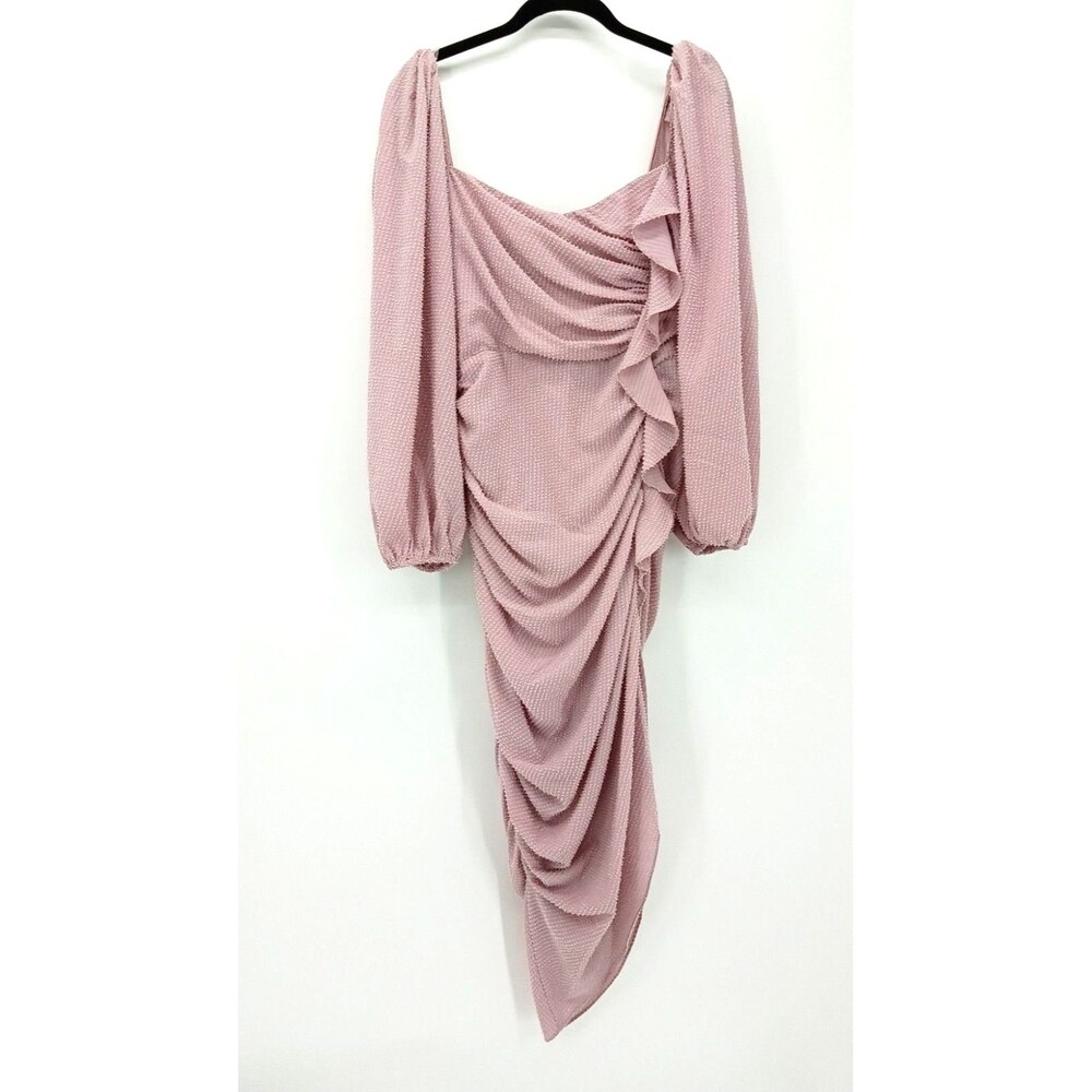ASTR Romantic Coquette Blush Pink Ruched Puff Sleeve Midi Dress L Garden Party